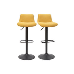 Miliboo - Tabourets de bar réglables pivotants 360° en tissu effet velours texturé jaune moutarde et métal (lot de 2) BOOST