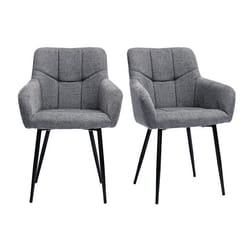 Chaises design matelassées en tissu velours texturé gris et métal noir (lot de 2) MONTERO