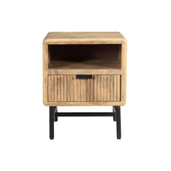 Miliboo - Table de chevet avec rangements bois manguier massif gravé et métal noir MORISSON