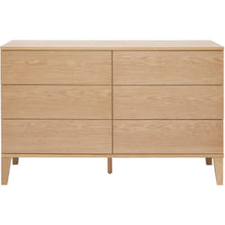 Commode en bois clair chêne 6 tiroirs L120 cm FREDDY
