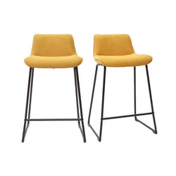 Tabourets de bar en tissu effet velours texturé jaune moutarde et métal H65 cm (lot de 2) BOOST