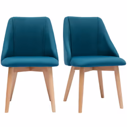 Chaises scandinaves en tissu bleu canard et bois clair (lot de 2) HIGGINS