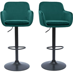 Tabourets de bar réglables en tissu velours bleu pétrole et métal noir (lot de 2) AMIKA
