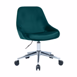 Chaise de bureau à roulettes en tissu velours bleu pétrole et acier chromé HOLO
