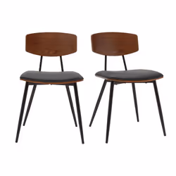 Chaises vintage en bois foncé noyer assises noires et métal noir (lot de 2) JOLINE
