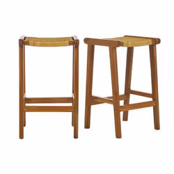 Tabourets de bar ethniques en bois teck massif et cannage rotin H65 cm (lot de 2) GAWA
