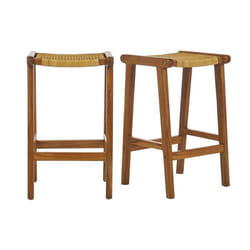 Tabourets de bar ethniques en bois teck massif et cannage rotin H65 cm (lot de 2) GAWA