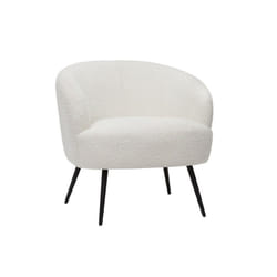 Fauteuil design en tissu effet laine bouclée blanc cassé et métal noir MAGGIE