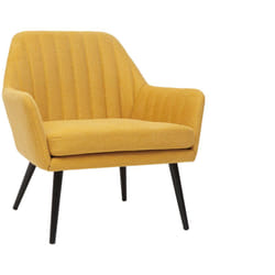 Fauteuil design en tissu effet velours texturé jaune moutarde et métal noir GASTON