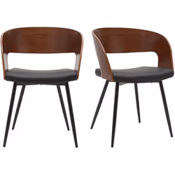 Chaises design bois foncé noyer, assises et métal noirs (lot de 2) RIFF
