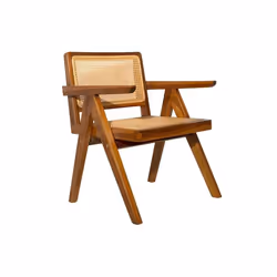 Chaise vintage en bois teck massif et cannage rotin JANNIE