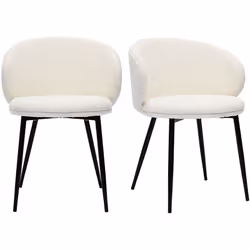 Chaises design en tissu effet laine bouclée écru et métal noir (lot de 2) ROSALIE