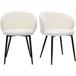 Chaises design en tissu effet laine bouclée écru et métal noir (lot de 2) ROSALIE