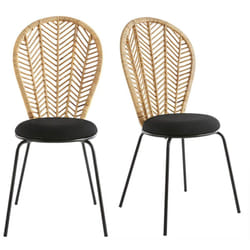 Chaises en rotin, tissu et métal noir (lot de 2) PEACOCK