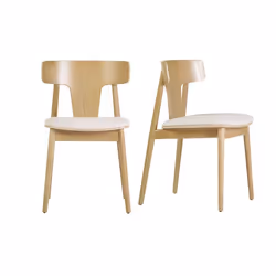 Chaises scandinaves en bois clair chêne massif et tissu effet laine bouclée blanc cassé (lot de 2) LOUISA
