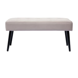 Banc design capitonné en tissu velours taupe et métal noir L96 cm GUESTA