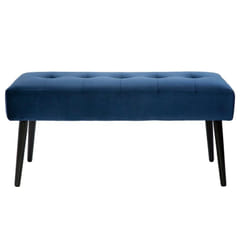 Banc design capitonné en tissu velours bleu nuit et métal noir L96 cm guesta