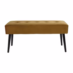 Banc design capitonné en tissu velours bronze et métal noir L96 cm GUESTA