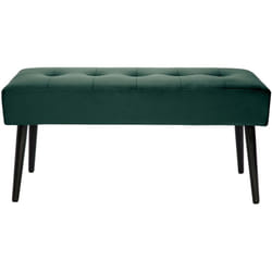 Banc design capitonné en tissu velours vert foncé et métal noir L96 cm guesta