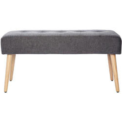 Banc scandinave capitonné en tissu effet velours texturé gris foncé et bois clair L96 cm guesta