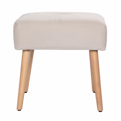 Tabouret bas en tissu effet velours texturé beige et bois clair massif H46 cm GUESTA