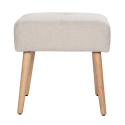 Tabouret bas en tissu effet velours texturé beige et bois clair massif H46 cm GUESTA