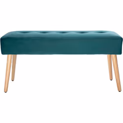 Banc scandinave capitonné en tissu velours bleu pétrole et bois clair L96 cm GUESTA
