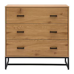 Commode 3 tiroirs finition bois clair chêne et métal noir L100 cm lovato