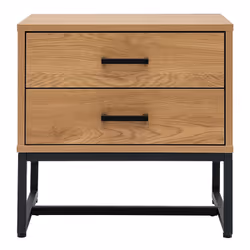 Table de chevet avec rangements 2 tiroirs finition bois clair chêne et métal noir L50 cm LOVATO