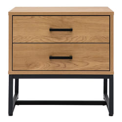 Table de chevet avec rangements 2 tiroirs finition bois clair chêne et métal noir L50 cm LOVATO