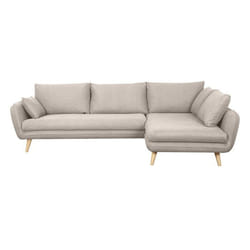 Canapé d'angle droit scandinave 5 places en tissu beige et bois clair CREEP