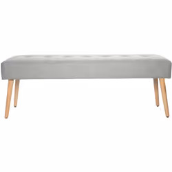 Banc scandinave capitonné en tissu effet velours texturé gris clair et bois clair L130 cm GUESTA