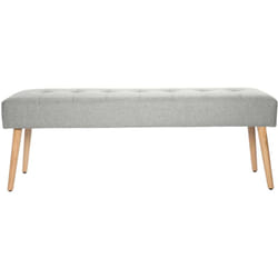 Banc scandinave capitonné en tissu effet velours texturé gris clair et bois clair L130 cm GUESTA