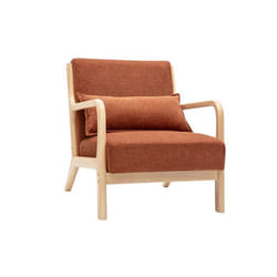 Fauteuil scandinave en tissu effet velours terre brûlée et bois clair massif DERRY
