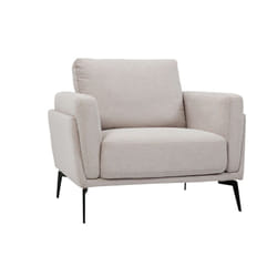 Fauteuil design en tissu effet velours texturé beige et métal noir MOSCO