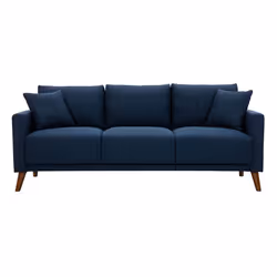 Canapé 3 places en tissu bleu foncé et bois foncé MUNIK