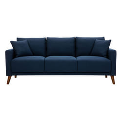 Canapé 3 places en tissu bleu foncé et bois foncé MUNIK