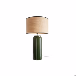 Miliboo - Lampe à poser en céramique émaillée verte et abat-jour en raphia naturel H64 cm MAJES