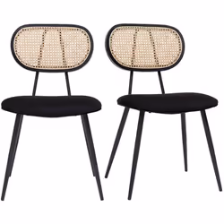 Chaises design noires en tissu velours, métal et cannage rotin naturel (lot de 2) TOLMA
