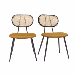Chaises design en tissu velours bronze, métal noir et cannage rotin naturel (lot de 2) TOLMA