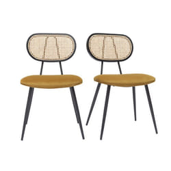 Chaises design en tissu velours bronze, métal noir et cannage rotin naturel (lot de 2) TOLMA