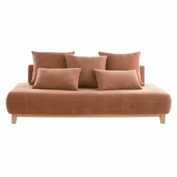 Canapé 3 places en tissu effet velours texturé terre brûlée et bois clair L200 cm ODEON