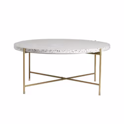 Table basse ronde design en terrazzo et métal doré D81 cm MEZZO
