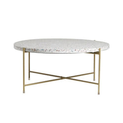 Table basse ronde design en terrazzo et métal doré D81 cm MEZZO