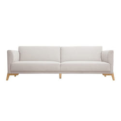 Canapé scandinave 4 places en tissu effet velours texturé beige et bois clair SINDRO