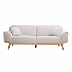 Canapé scandinave 3 places en tissu effet velours texturé beige et bois clair FREEMA