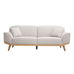 Canapé scandinave 3 places en tissu effet velours texturé beige et bois clair FREEMA