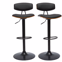 Tabourets de bar design réglables noir et bois foncé (lot de 2) VASCO
