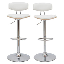 Tabourets de bar design réglables blanc et bois clair (lot de 2) vasco
