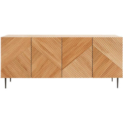 Buffet design en bois clair chêne massif gravé et métal noir 4 portes L180 cm ARCHIPEL